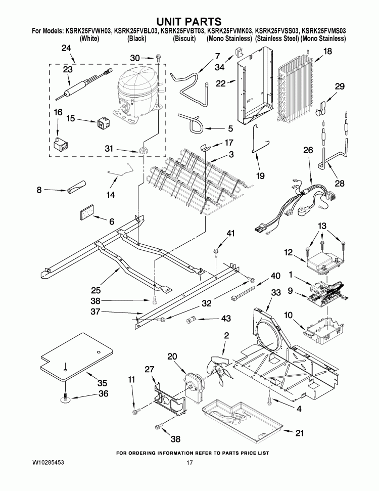 UNIT PARTS Diagram and Parts List for KSRK25FVBL03  KitchenAid Refrigerator