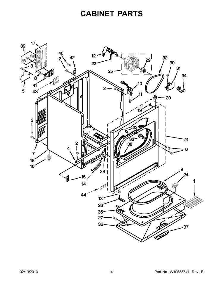 CABINET PARTS Diagram and Parts List for WED4900XW2  Whirlpool Dryer