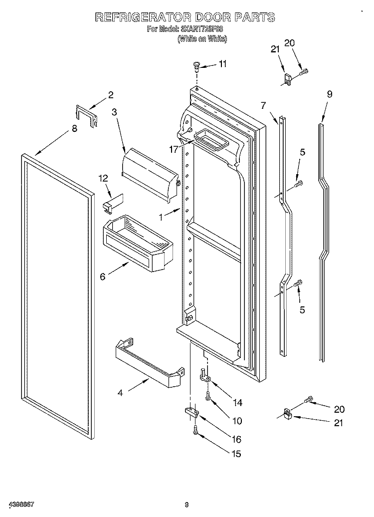 REFRIGERATOR DOOR Diagram and Parts List for 3XART725F03  Whirlpool Refrigerator