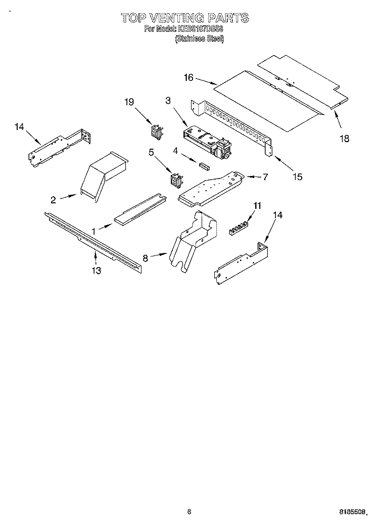 TOP VENTING, OPTIONAL Diagram and Parts List for KEBS107DSS8  KitchenAid Wall Oven