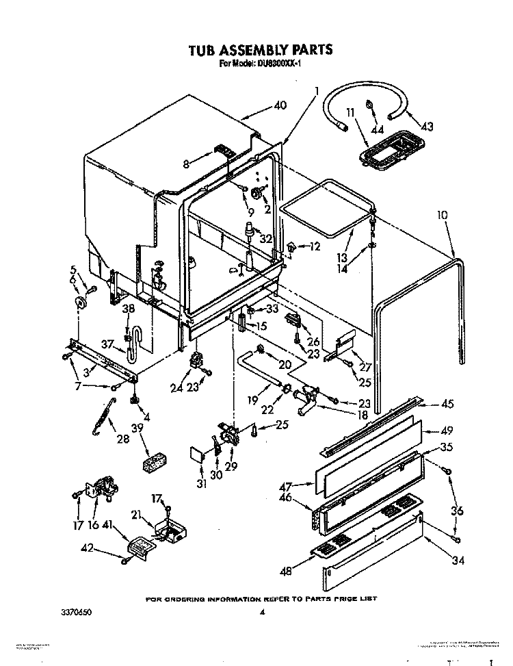 TUB ASSEMBLY Diagram and Parts List for DU8300XX1  Whirlpool Dishwasher
