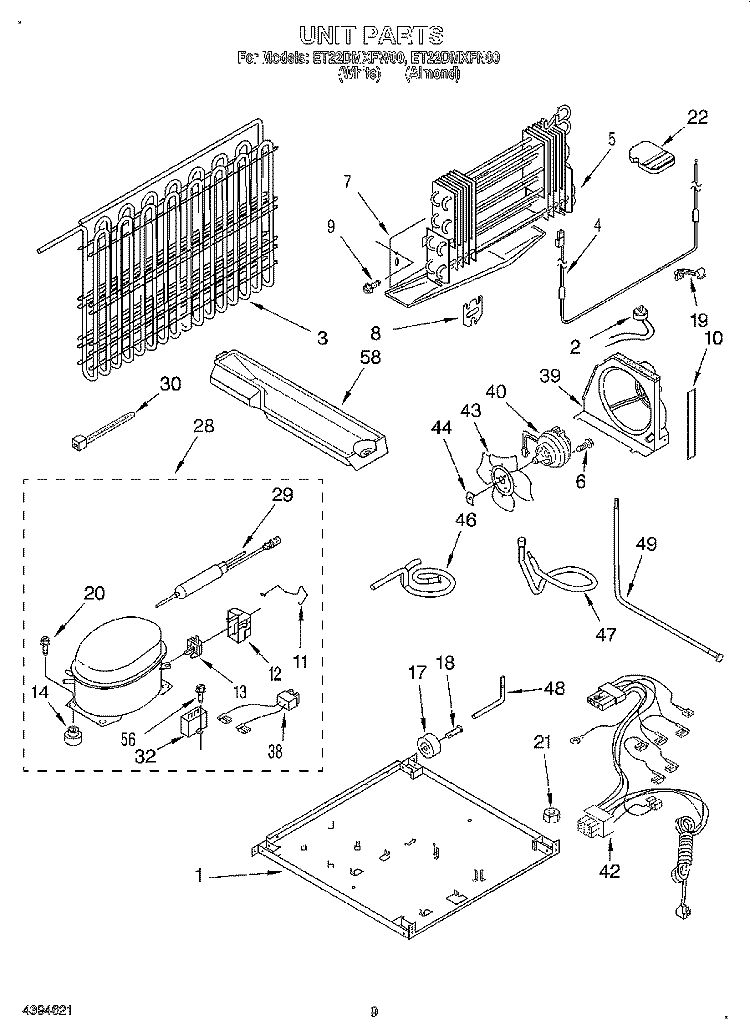 UNIT Diagram and Parts List for ET22DMXFW00  Whirlpool Refrigerator