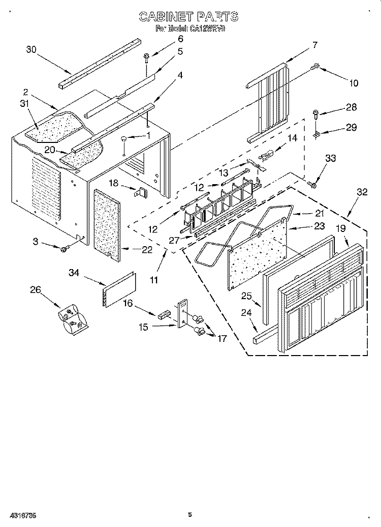 CABINET Diagram and Parts List for CA12WRV0  Crosley Air Conditioner