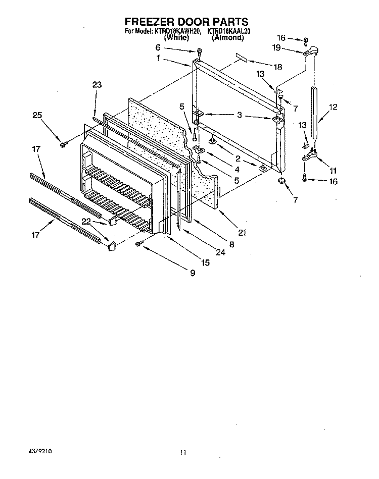FREEZER DOOR Diagram and Parts List for KTRD18KAAL20  Whirlpool Refrigerator
