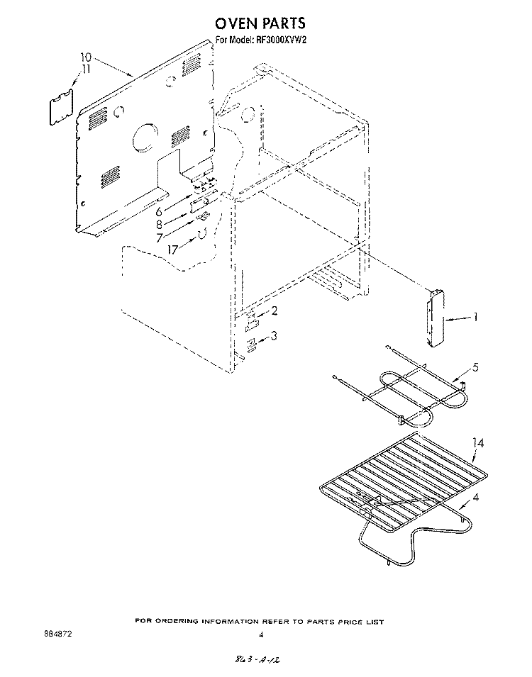 OVEN , LIT/OPTIONAL Diagram and Parts List for RF3000XVW2  Whirlpool Range
