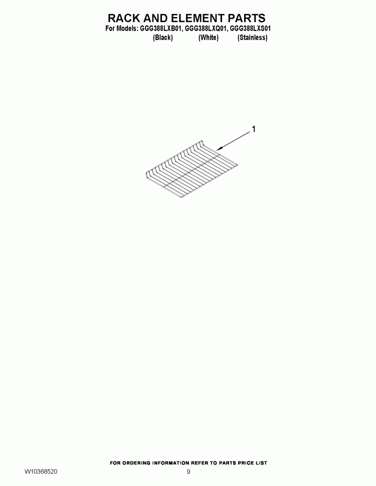 RACK AND ELEMENT PARTS Diagram and Parts List for GGG388LXQ01  Whirlpool Range