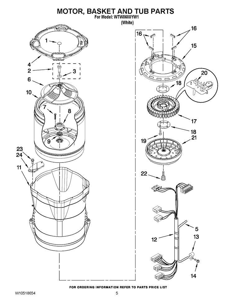 MOTOR, BASKET AND TUB PARTS Diagram and Parts List for WTW8600YW1  Whirlpool Washer