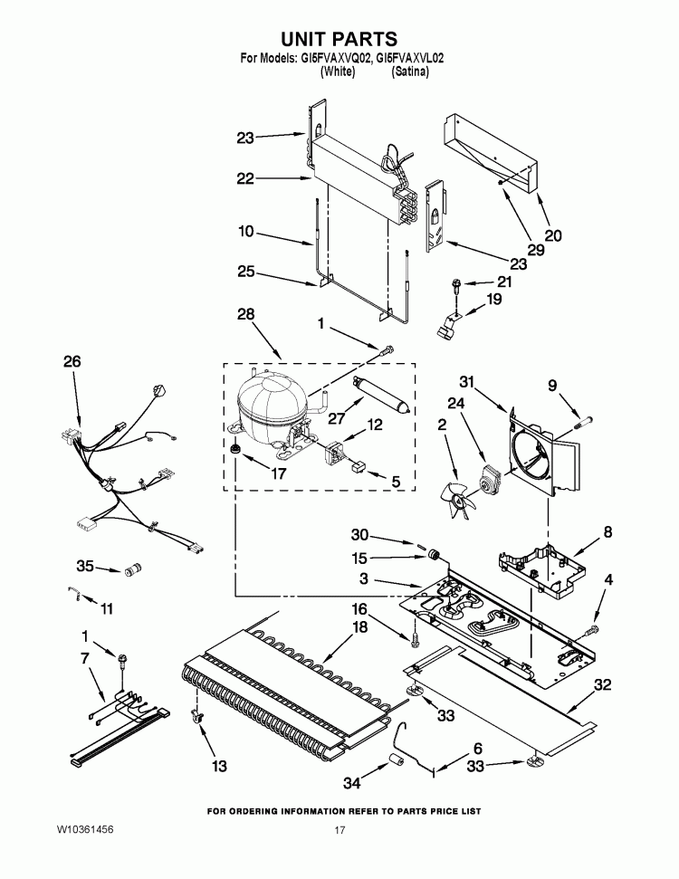 UNIT PARTS Diagram and Parts List for GI5FVAXVL02  Whirlpool Refrigerator