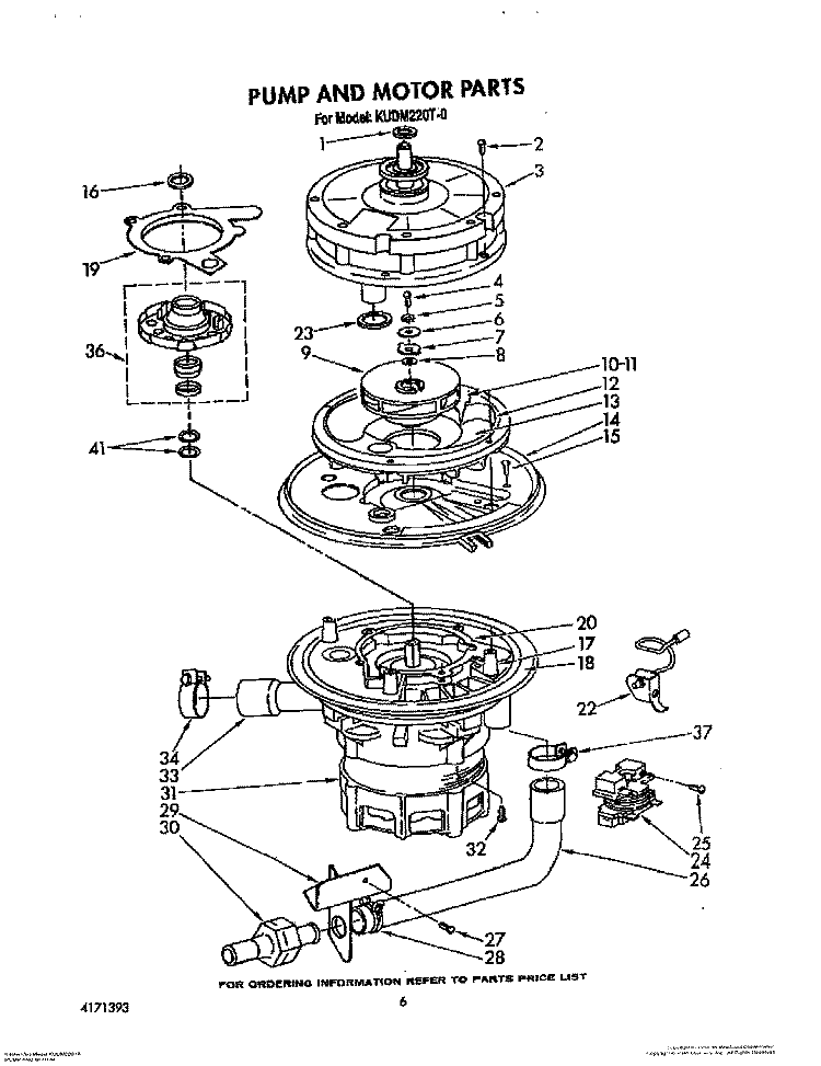 PUMP AND MOTOR Diagram and Parts List for KUDM220T0  KitchenAid Dishwasher