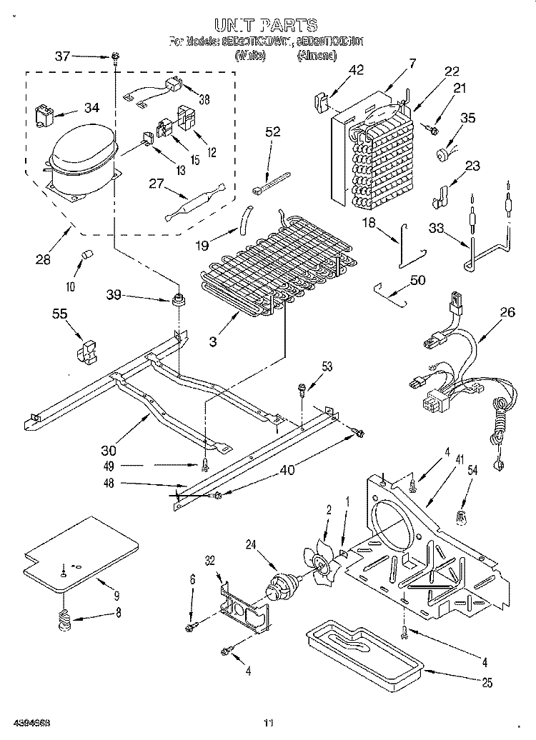 UNIT Diagram and Parts List for 8ED20TKXDN01  Whirlpool Refrigerator