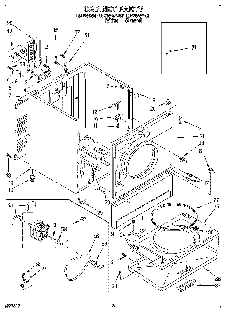 SECTION Diagram and Parts List for LER7646AW2  Whirlpool Dryer