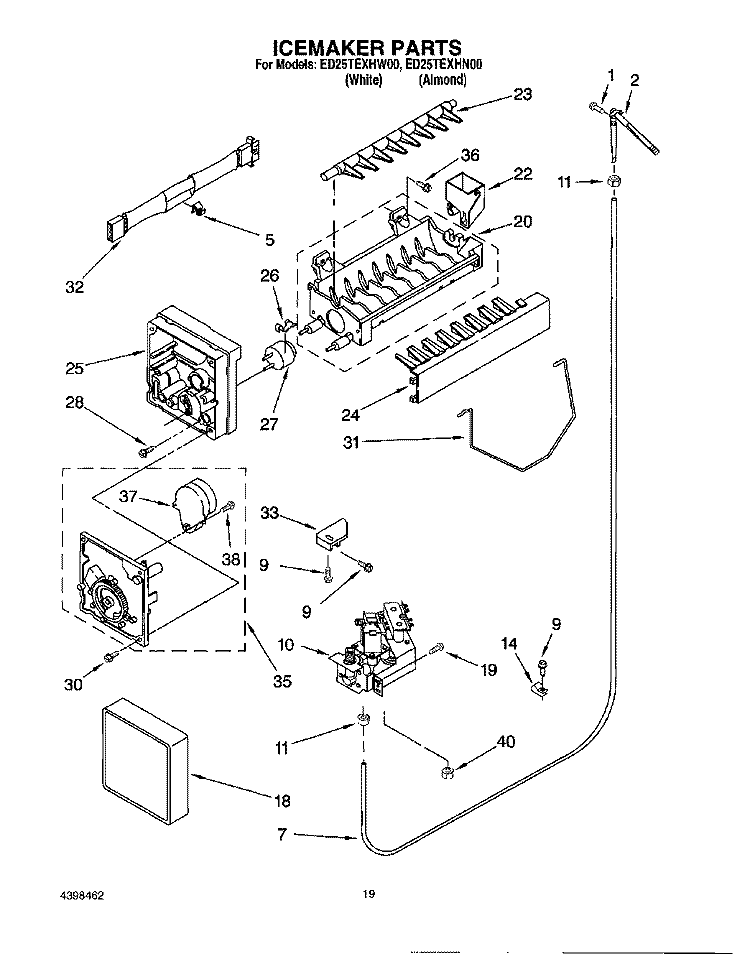 ICEMAKER, OPTIONAL Diagram and Parts List for ED25TEXHW00  Whirlpool Refrigerator