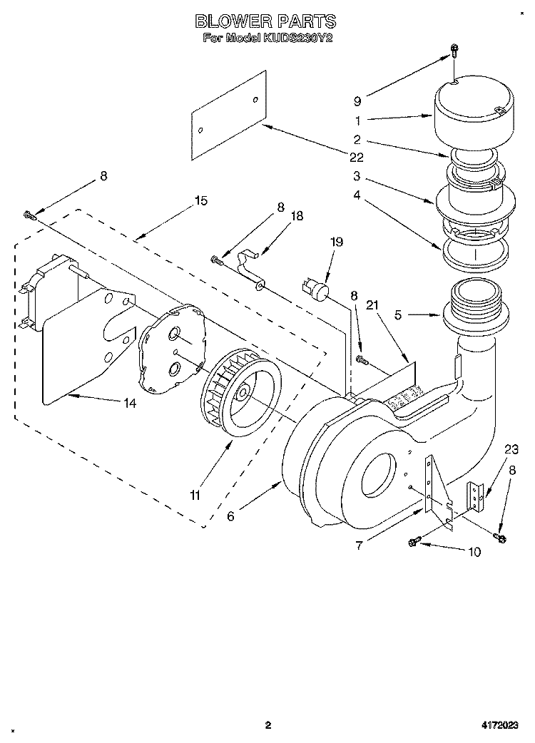 BLOWER Diagram and Parts List for KUDS230Y2  KitchenAid Dishwasher