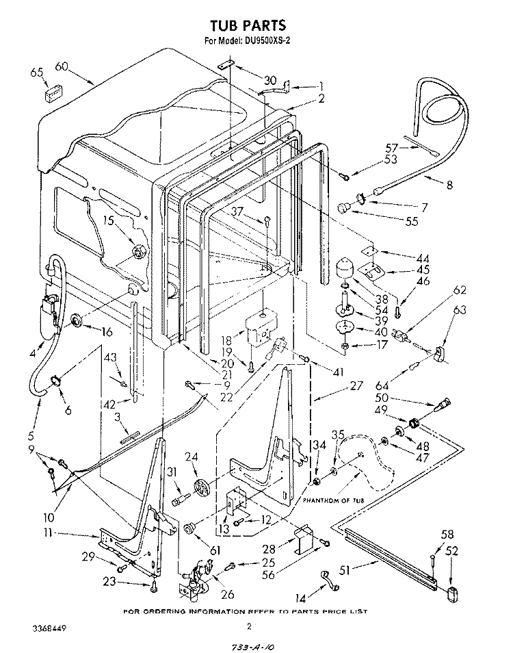 TUB , LITERATURE AND OPTIONAL Diagram and Parts List for DU9500XS2  Whirlpool Dishwasher