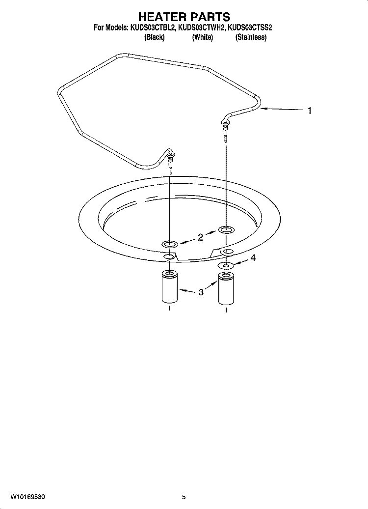 HEATER PARTS Diagram and Parts List for KUDS03CTWH2  KitchenAid Dishwasher