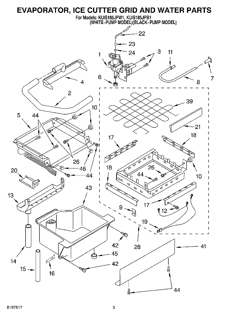 EVAPORATOR, ICE CUTTER GRID AND WATER Diagram and Parts List for KUIS185JPB1  KitchenAid Ice Maker