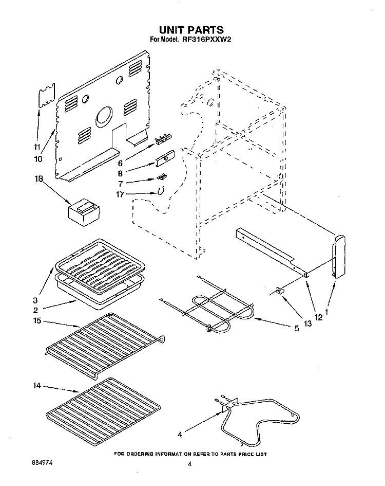 UNIT, OPTIONAL Diagram and Parts List for RF316PXXB2  Whirlpool Range