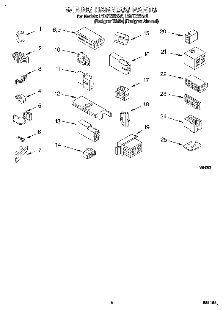 WIRING HARNESS Diagram and Parts List for LSR7233BQ2  Whirlpool Washer