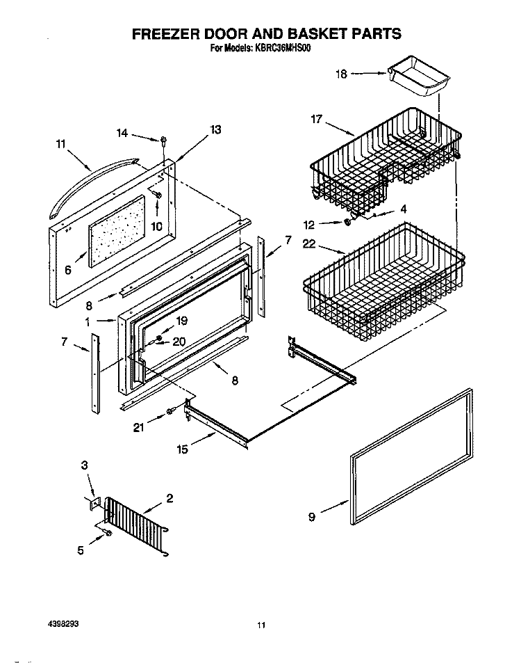 FREEZER DOOR AND BASKET Diagram and Parts List for KBRC36MHS00  KitchenAid Refrigerator