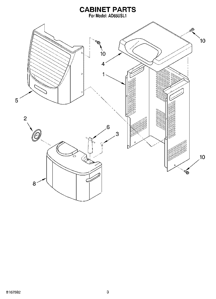 SECTION Diagram and Parts List for AD65USL1  Whirlpool Dehumidifier