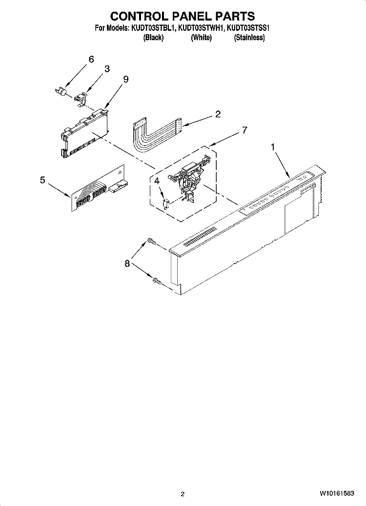 CONTROL PANEL PARTS Diagram and Parts List for KUDT03STBL1  KitchenAid Dishwasher