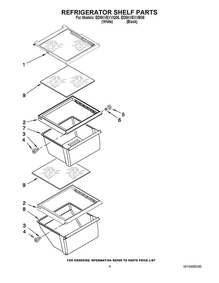 REFRIGERATOR SHELF PARTS Diagram and Parts List for ED5KVEXVB06  Whirlpool Refrigerator