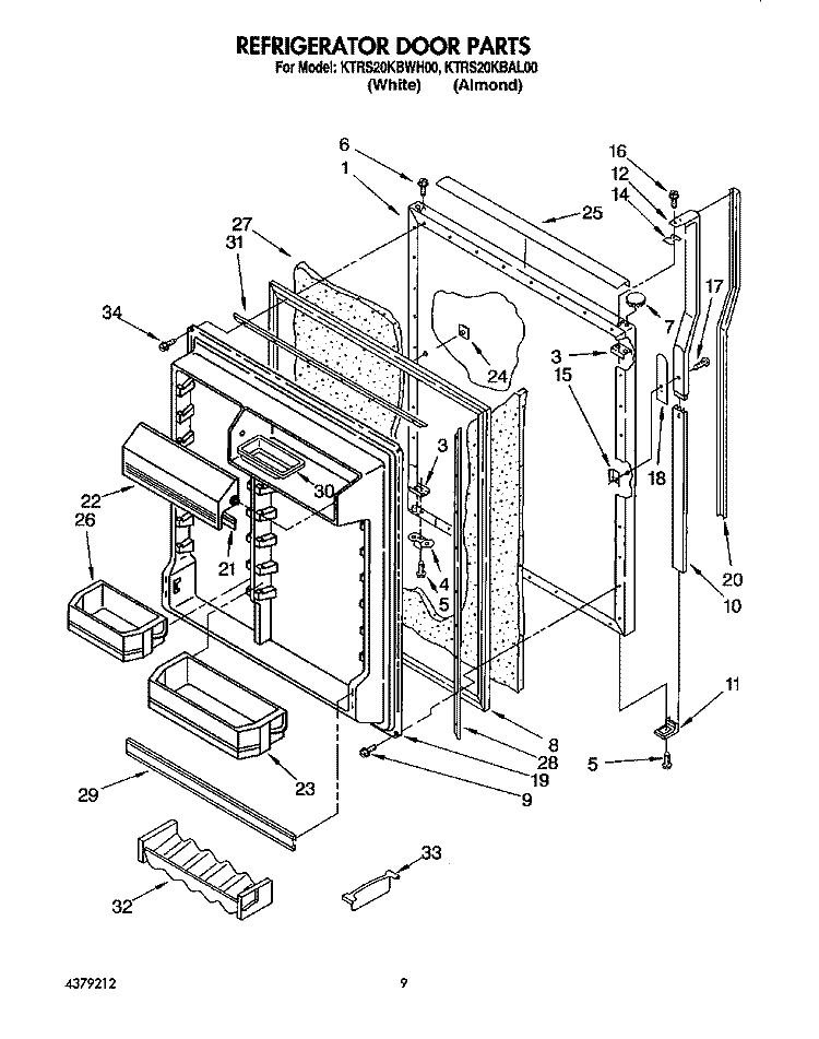 REFRIGERATOR DOOR Diagram and Parts List for KTRS20KBWH00  KitchenAid Refrigerator