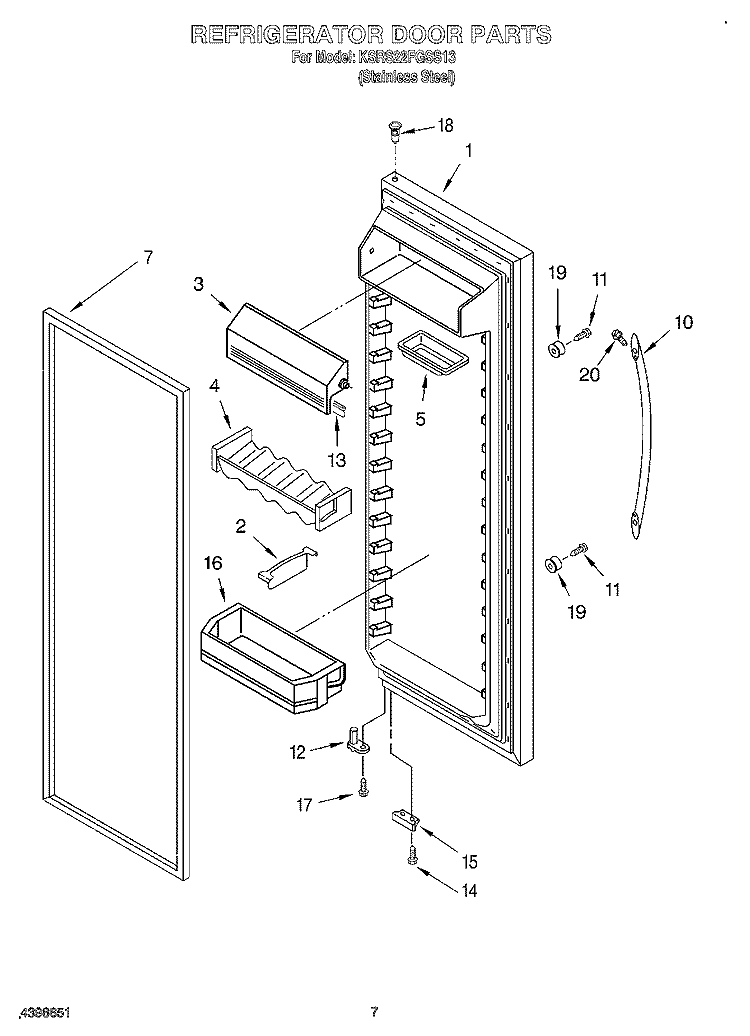 REFRIGERATOR DOOR Diagram and Parts List for KSRS22FGSS13  KitchenAid Refrigerator