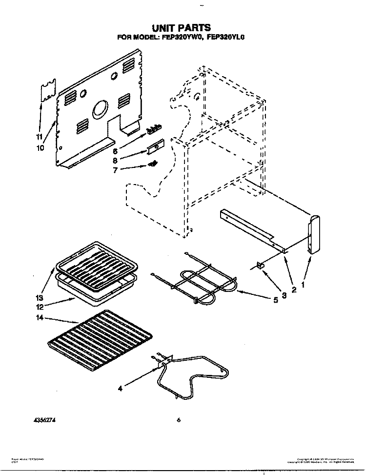 UNIT Diagram and Parts List for FEP320YW0  Roper Range