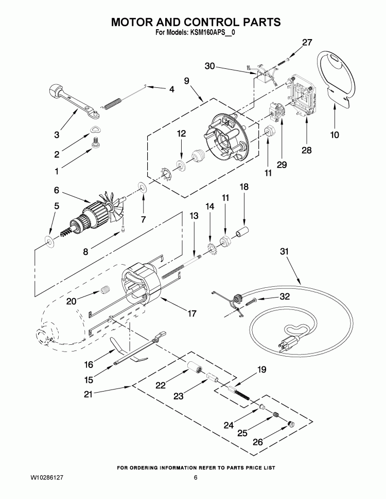 MOTOR AND CONTROL PARTS Diagram and Parts List for KSM160APSCA0  KitchenAid Mixer