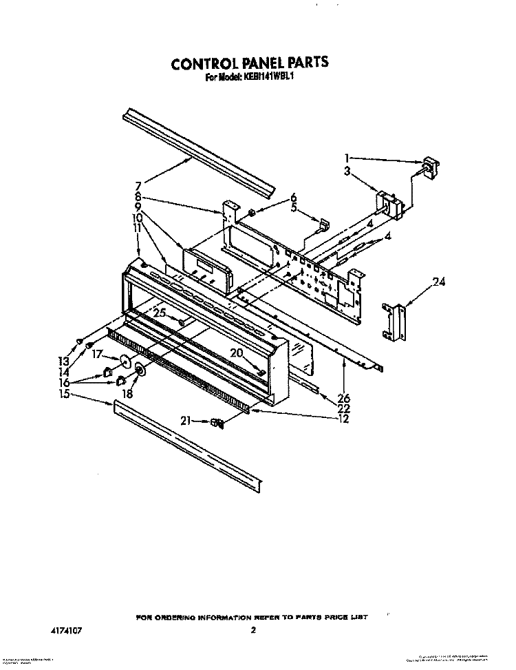 CONTROL PANEL Diagram and Parts List for KEBI141WBL1  KitchenAid Wall Oven