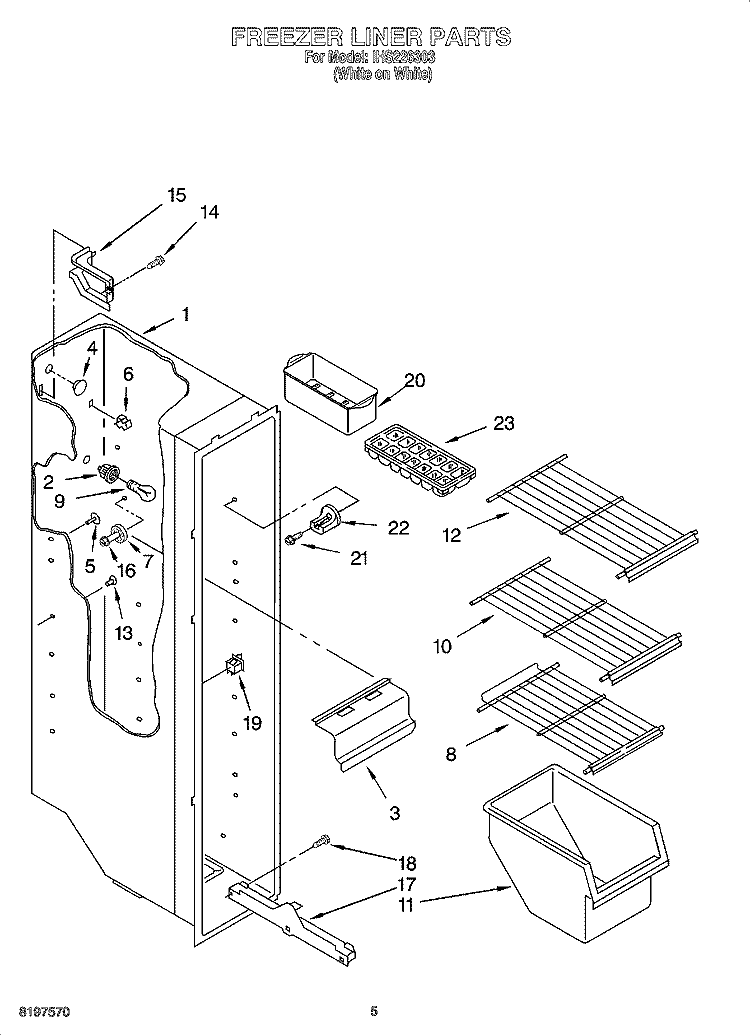 FREEZER LINER PARTS Diagram and Parts List for IHS226303  Inglis Refrigerator