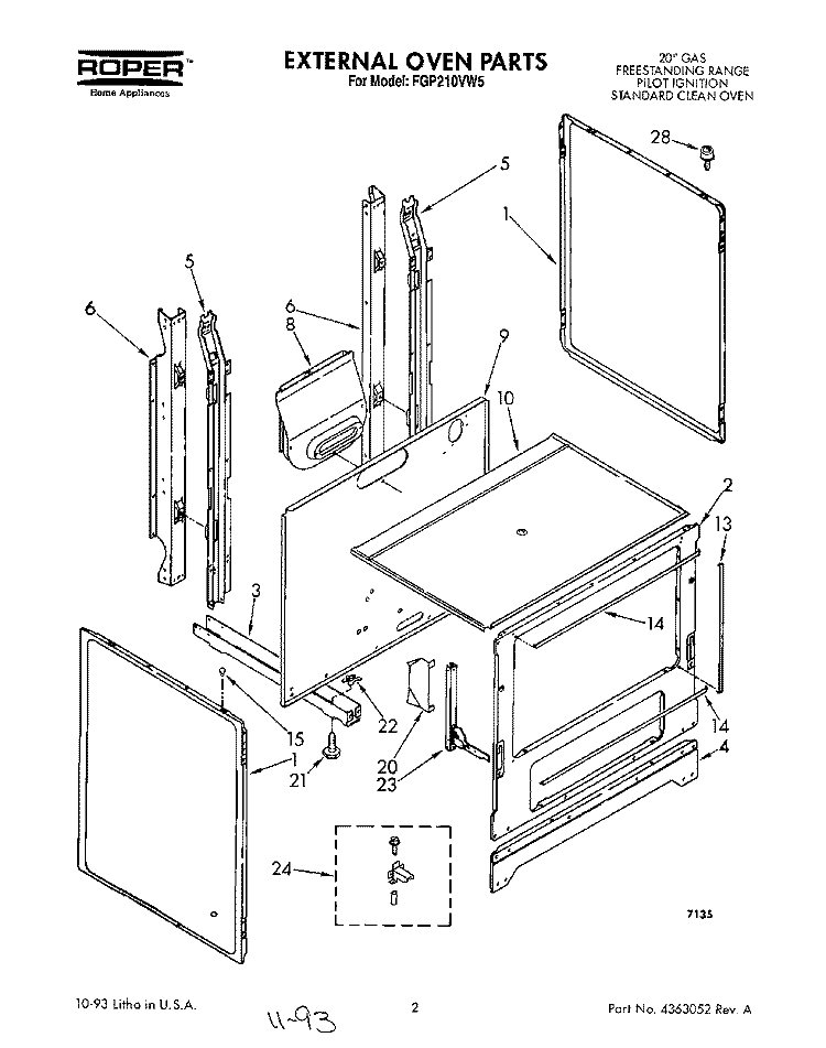 EXTERNAL OVEN Diagram and Parts List for FGP210VL5  Whirlpool Range
