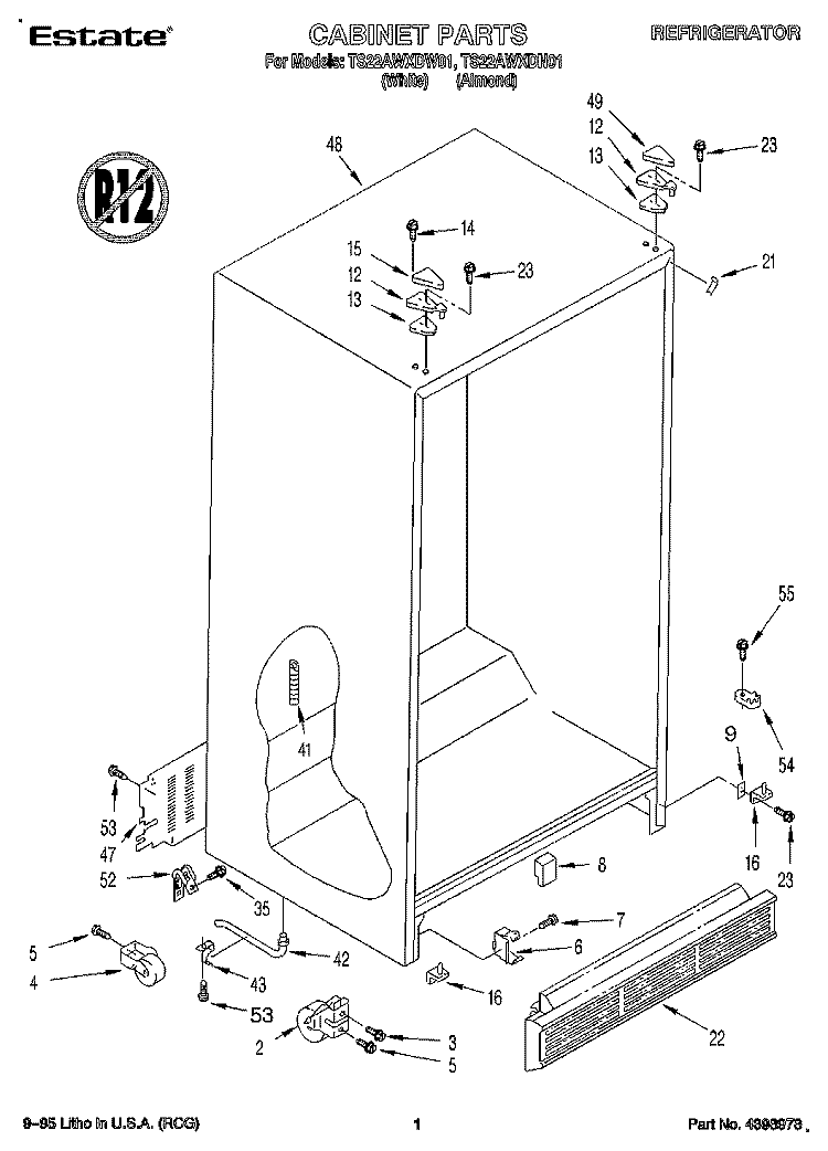 CABINET Diagram and Parts List for TS22AWXDN01  Whirlpool Refrigerator