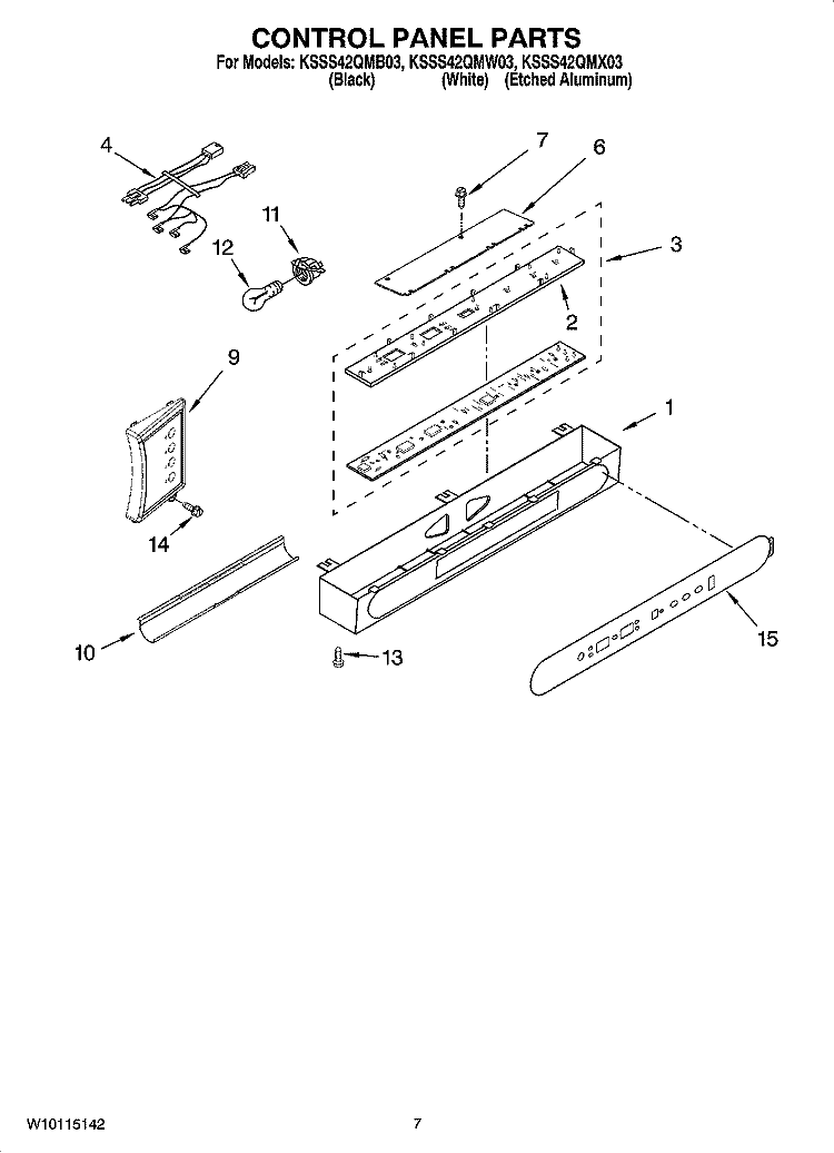 CONTROL PANEL PARTS Diagram and Parts List for KSSS42QMW03  KitchenAid Refrigerator