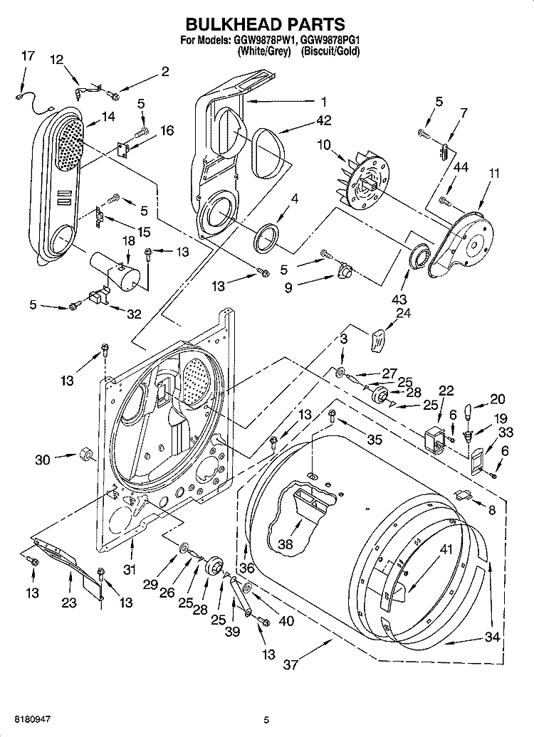 BULKHEAD PARTS Diagram and Parts List for GGW9878PG1  Whirlpool Dryer
