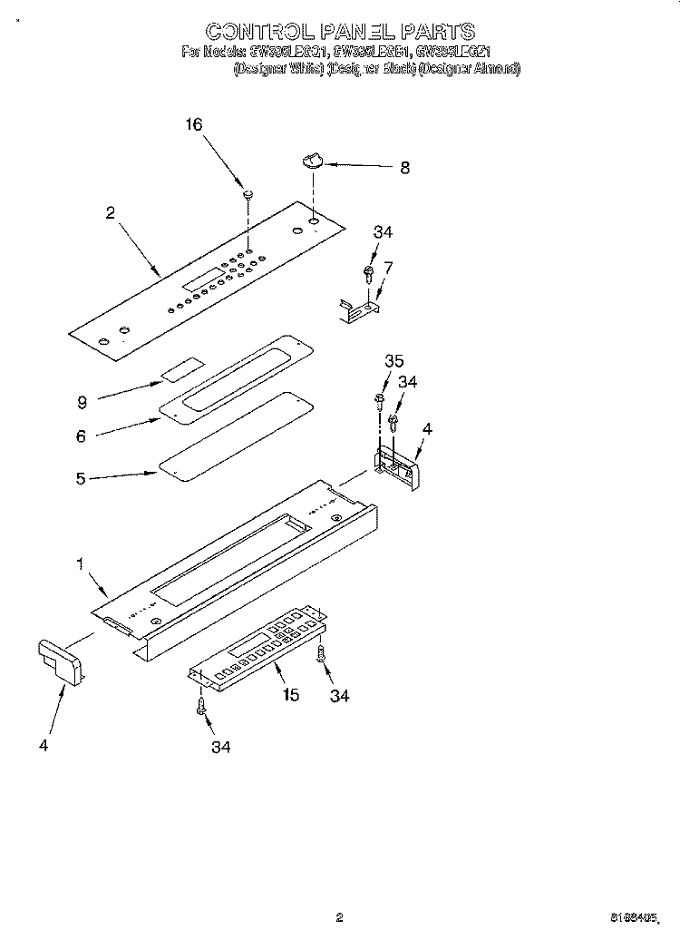 CONTROL PANEL Diagram and Parts List for GW395LEGZ1  Whirlpool Range