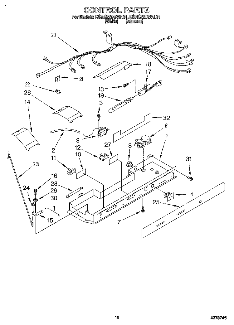 CONTROL, LIT/OPTIONAL Diagram and Parts List for KSRC22DBWH01  KitchenAid Refrigerator