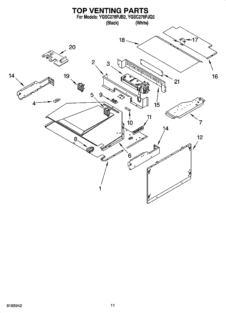 TOP VENTING PARTS, OPTIONAL PARTS Diagram and Parts List for YGSC278PJQ2  Whirlpool Microwave Oven Combo