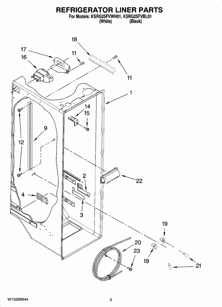 REFRIGERATOR LINER PARTS Diagram and Parts List for KSRG25FVWH01  KitchenAid Refrigerator