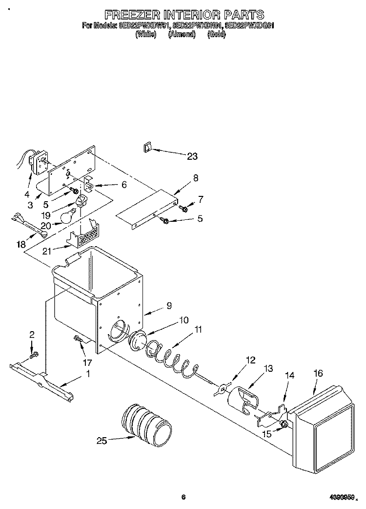 FREEZER INTERIOR Diagram and Parts List for 8ED22PWXDG01  Whirlpool Refrigerator