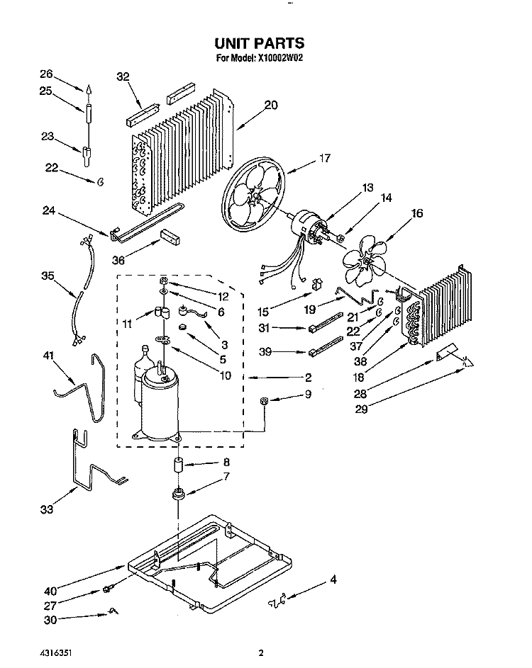 UNIT, LIT/OPTIONAL Diagram and Parts List for X10002W02  Roper Air Conditioner
