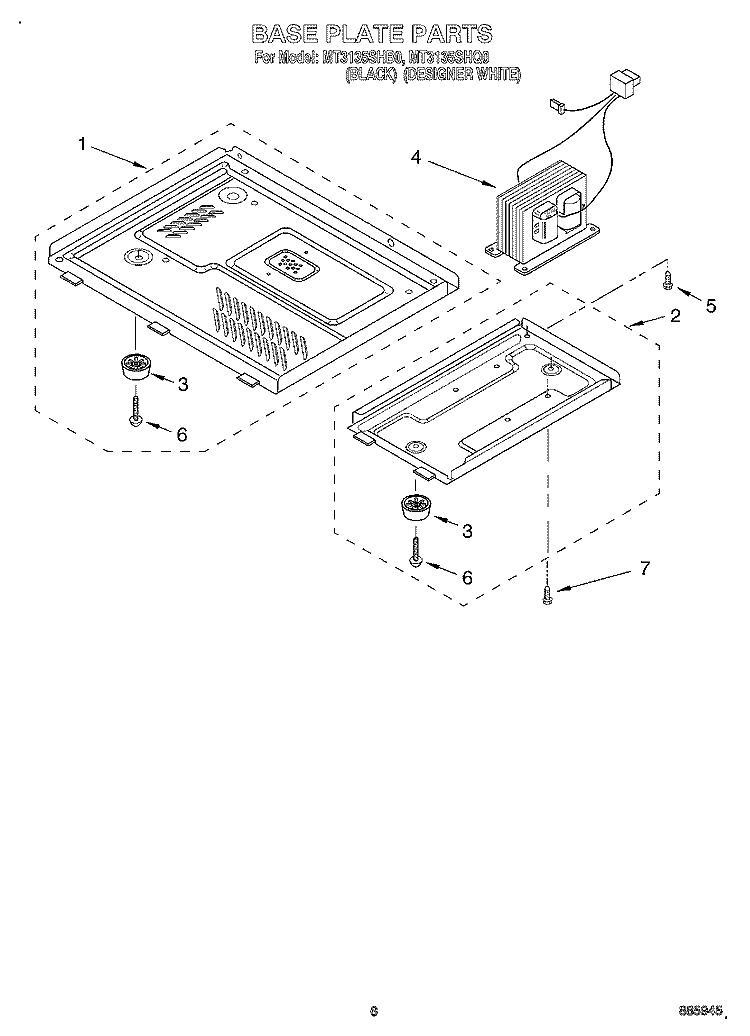 BASE PLATE Diagram and Parts List for MT3135SHQ0  Whirlpool Microwave