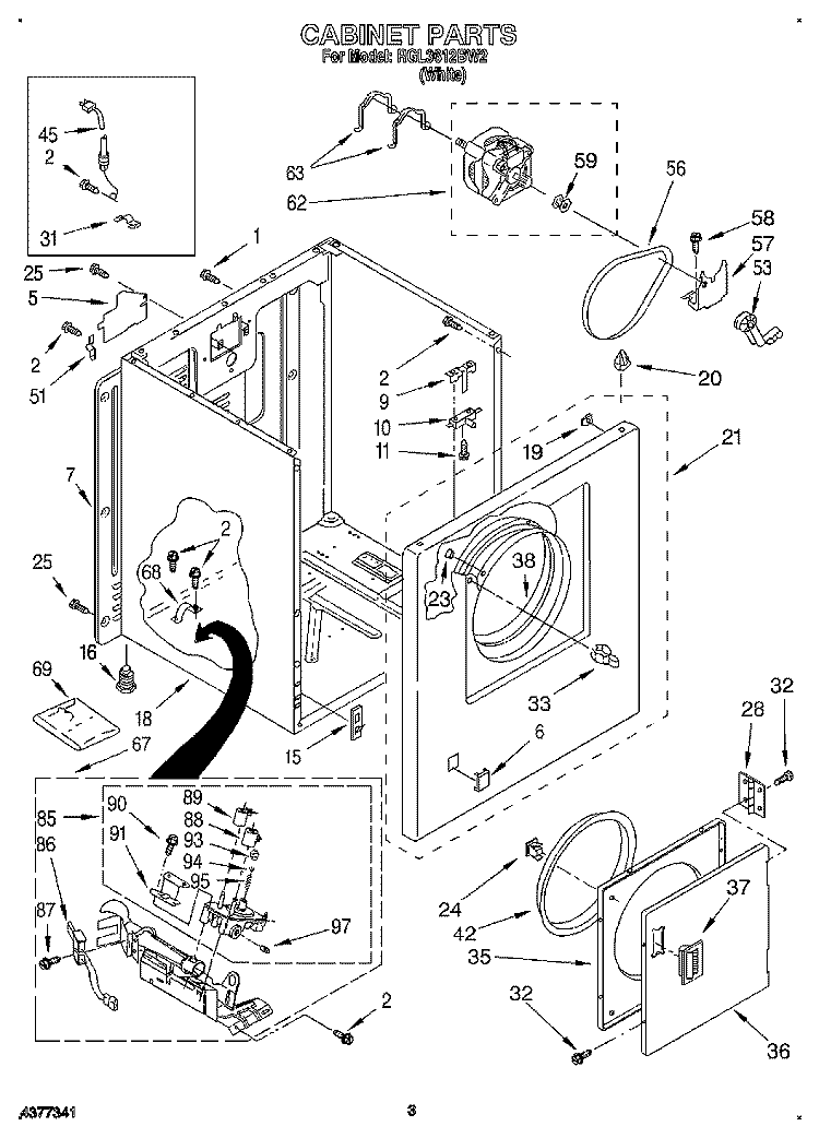 CABINET Diagram and Parts List for RGL3612BW2  Roper Dryer