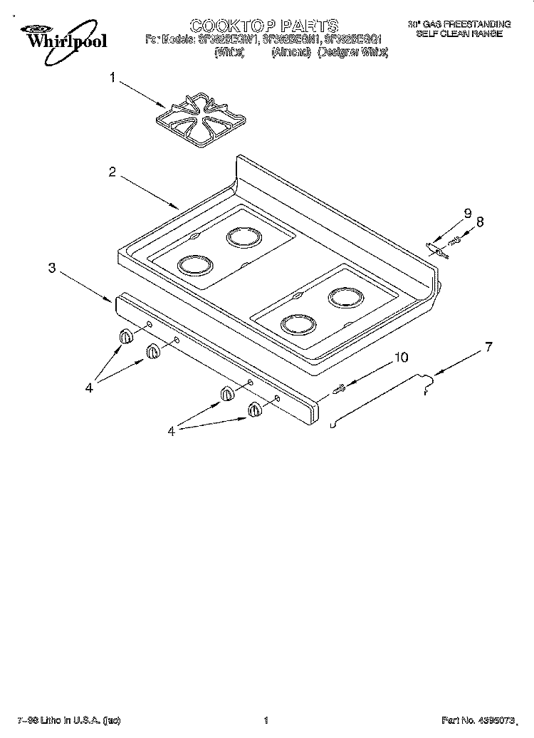 COOKTOP Diagram and Parts List for SF362BEGQ1  Whirlpool Range