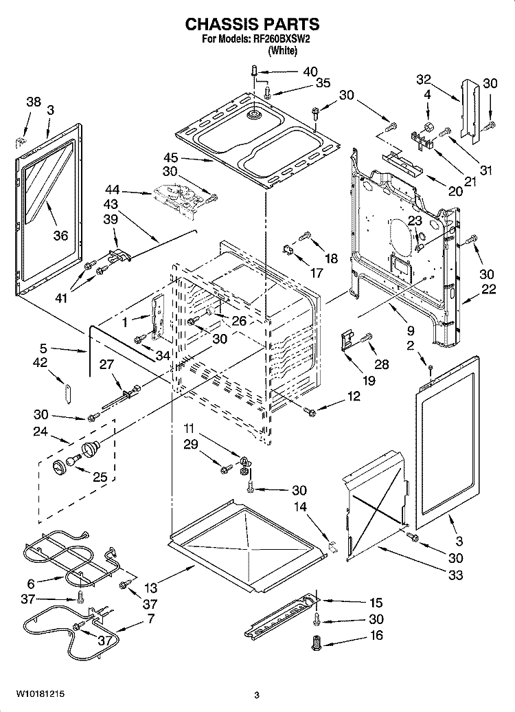 CHASSIS PARTS Diagram and Parts List for RF260BXSW2  Whirlpool Range