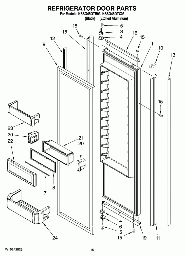 REFRIGERATOR DOOR PARTS Diagram and Parts List for KSSO48QTB03  KitchenAid Refrigerator