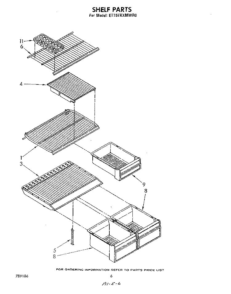 SHELF Diagram and Parts List for ET16TKXMWR0  Whirlpool Refrigerator