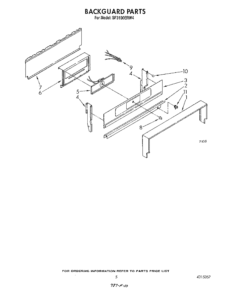 BACKGUARD Diagram and Parts List for SF3100ERW4  Whirlpool Range