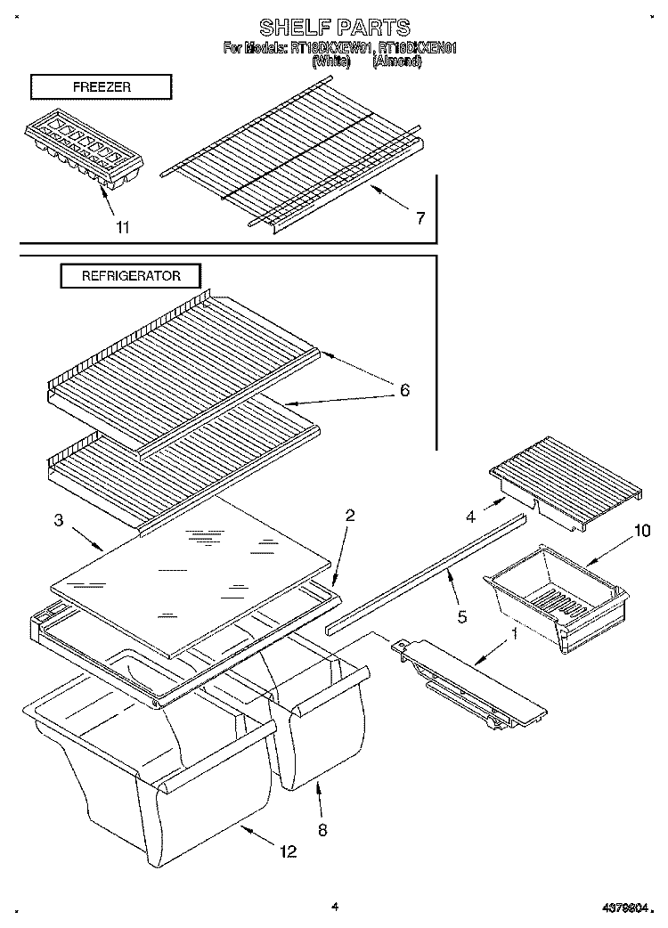 SHELF Diagram and Parts List for RT18DKXEW01  Roper Refrigerator